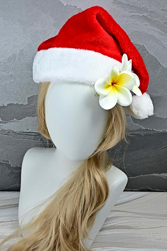 Pack of 2 Real Touch Flowers Hawaiian Flower Hair Clips Plumeria Hibiscus Hair Clips Handmade Hair Accessories for Beach Wedding Bridal Party Mother's Day Women Girls Holiday Gifts (c-814, 2pcs)