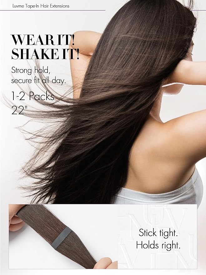 LUVME Invisible Tape in Hair Extensions Human Hair 20 Inch 50g 20pcs Rich Mocha Brown Straight Double Sided Seamless Tape Extensions