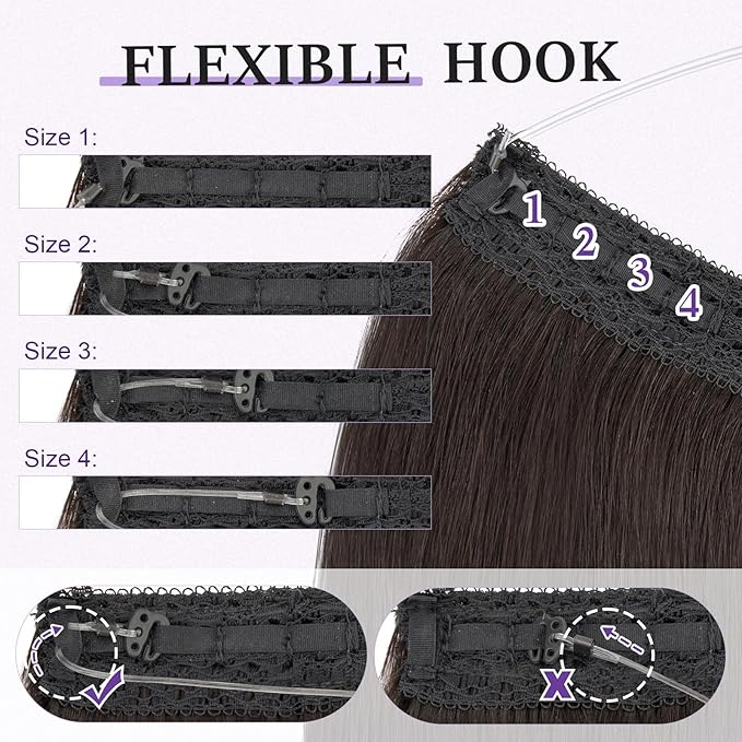 Halo Hair Extensions Real Human Hair,Halo Hair Extension 100% Human Hair,Wire Hair Extensions,Thicker 1B Natural Black 22inch/100g