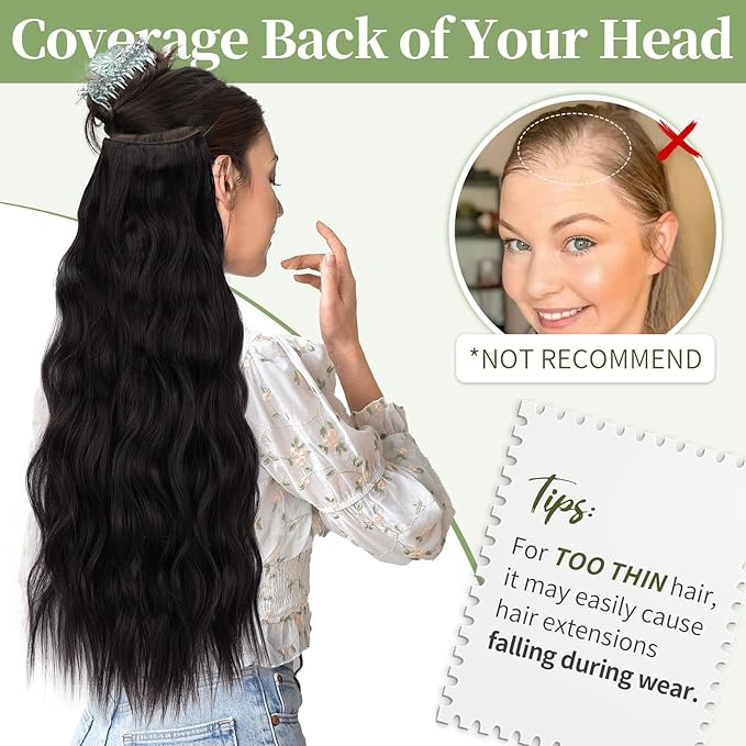 KooKaStyle Invisible Wire Hair Extensions with Transparent Headband Adjustable Size 4 Secure Clips Long Wavy Secret Wire Hairpiece for Women(24 Inch Natural Black)