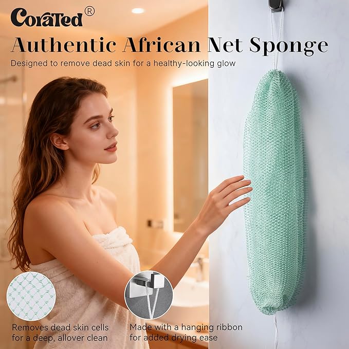 CORATED African Net Sponge Authentic, Shower Loofah Exfoliating Bath Sponge, Body Scrubber for Women and Men Daily Use Body Care, Portable Bath Accessories Christmas Gifts