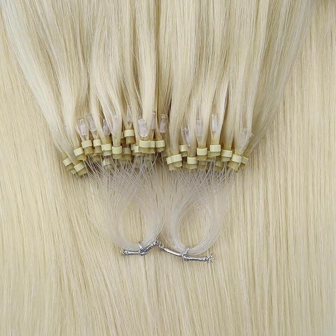 Full Shine Microlink Hair Extensions Human Hair 22 Inch 50G with 7G Micro Beads Color 60 Platinum Blonde Micro Loop Hair Extensions Soft Straight Remy Human Hair for Women add Length