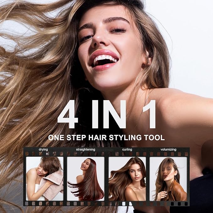 Dual Voltage Travel Hair Dryer Brush, 2 Inch Oval Hot Air Brush, One Step Travel Hair Styler/Volumizer/Straightener/Curler, European Blow Dryer Brush with Universal Adapter