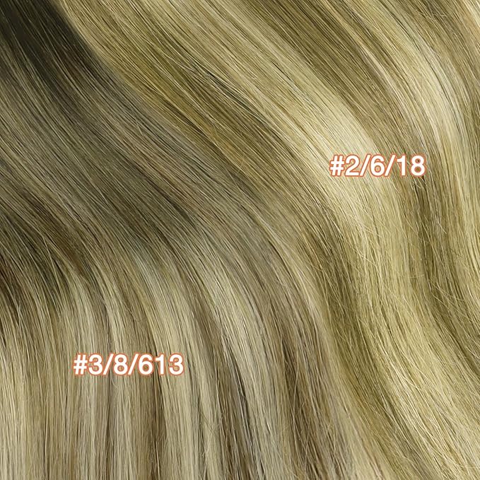 GOO GOO Invisi Edge Clip in Hair Extensions 20inch 150g 7Pcs Injected Seamless PU Clip in Hair Extensions, Virgin Real Human Hair, 2/6/18 Balayage Brown to Dirty Blonde
