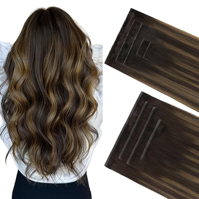 GOO GOO Invisi Edge Clip in Hair Extensions Set, 24inch 220g, 5pcs Injected Seamless PU Clip ins and 4pcs Classical PU Clip ins, Virgin Real Human Hair, #(T2/6) P2