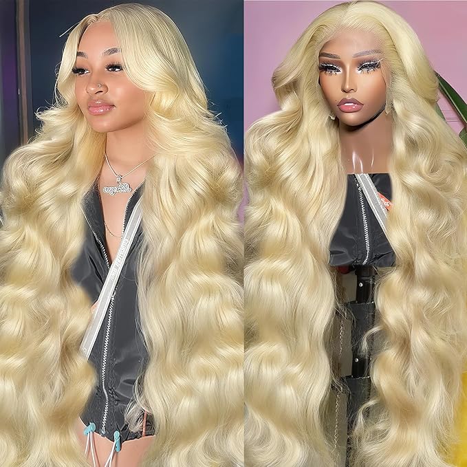 613 13x6 Lace Front Wig Human Hair Body Wave Blonde Wig Human Hair HD Transparent Lace Frontal Wigs for Women 200 Density Glueless Wigs Pre Plucked With Baby Hair 34 Inch