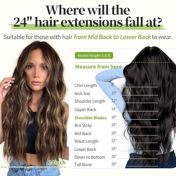 KooKaStyle Invisible Wire Hair Extensions with Transparent Wire Adjustable Size 4 Secure Clips Long Wavy Secret Synthetic Hairpiece for Women(24 Inch P6A/26#Chestnut Brown with Blonde Highlights)