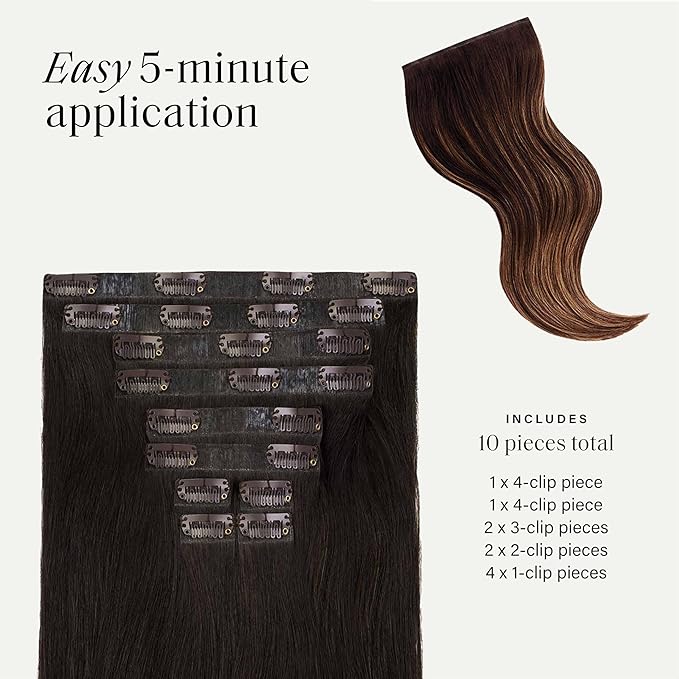 Luxy Hair 24" Mocha Brown Balayage Seamless Clip-In Hair Extensions (240 grams) 100% Remy Human Hair, Natural, Discreet, 10-Piece Set, Blends Easily