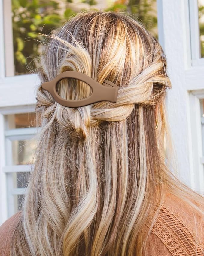 6 PCS French Flat Hair Clips for Women 2 Styles Large Matte Flat Claw Clips Strong Hold No-Slip Duckbill Hair Barrettes for Lying Down, Driving,Yoga(Brown)