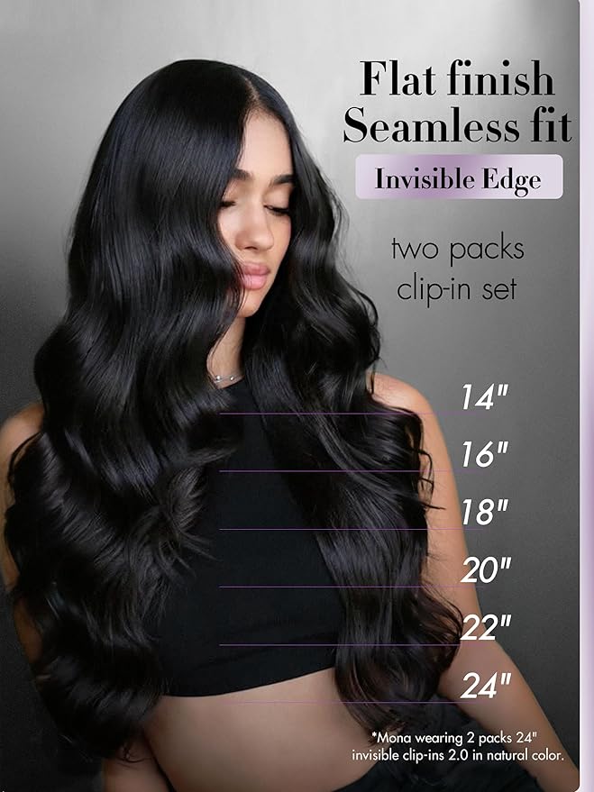 LUVME Invisible Clip in Hair Extensions,Body Wave 14 Inch 2 Pack 220g 12pcs Human Hair Invisible Clip ins Hair Extensions Natural Black Hair for Women