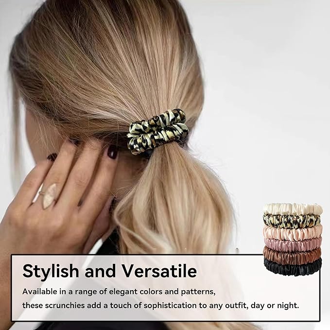 100% Pure Mulberry Silk Scrunchies - 6Pcs Hair Scrunchies for Women | Hair Ties for Thick Hair | Silk Ponytail Holders Hair Care No Damage
