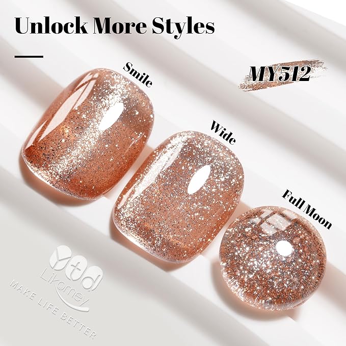 YTD Likomey Cat Eye Gel Nail Polish,Platinum Glitter 15ml Champagne Gold Magnetic Reflective Flash Sparkle Shiny Salon Home Fall Winter UV Color Varnish with Magnet Stick,HEMA Free TPO Free,MY512