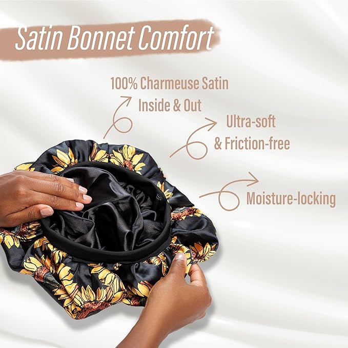 CAPLORD Double Sided Satin Bonnet for Sleeping - Adjustable Silk Sleep Cap for Women and Men