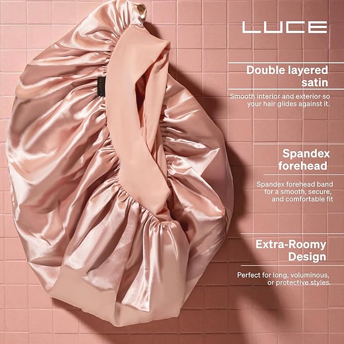 LUCE Satin Bonnet for Sleeping – Adjustable Double Layer Hair Cap for Women, Prevents Frizz & Breakage, Comfortable Night Cap
