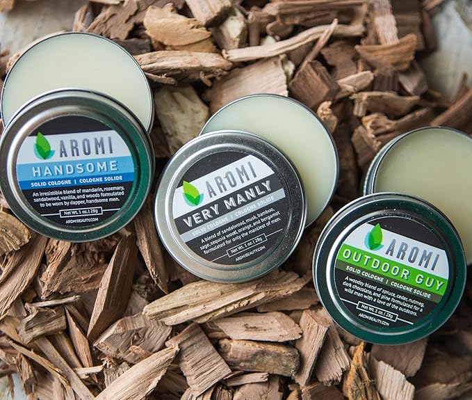 Aromi Solid Cologne | Sweet, Vanilla, Musk Fragrance, Vegan and Cruelty-free Scent, Portable, Travel, Small Gift, Men's Stocking Stuffer, Alcohol-free (Handsome)