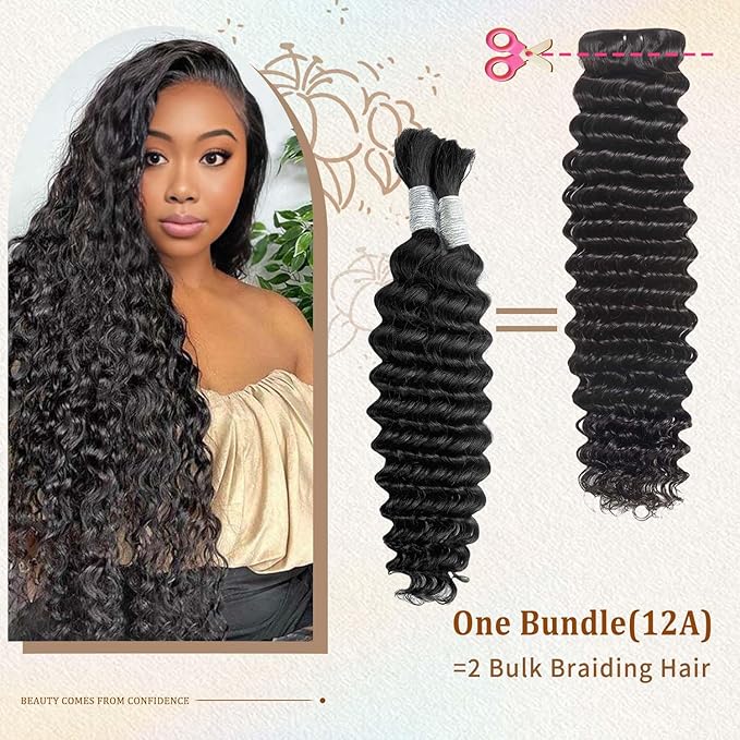 12A Brazilian Deep Wave Bundles Human Hair 3 Pcs Water Wave Bundles 100% Unprocessed Virgin Human Hair Wet and Wavy Bundle Double Weft Deep Curly Weave Natural Black（22 22 22）