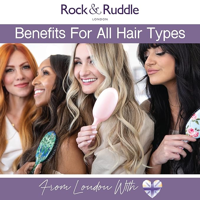 Rock & Ruddle Natural Mixed Boar Bristle Hair Brush for Women and Kids (Large, 21cm) - Perfect for Wet or Dry Hair, Detangling Smoothing Blowdrying - Designed & Made in UK - Flamingos Design