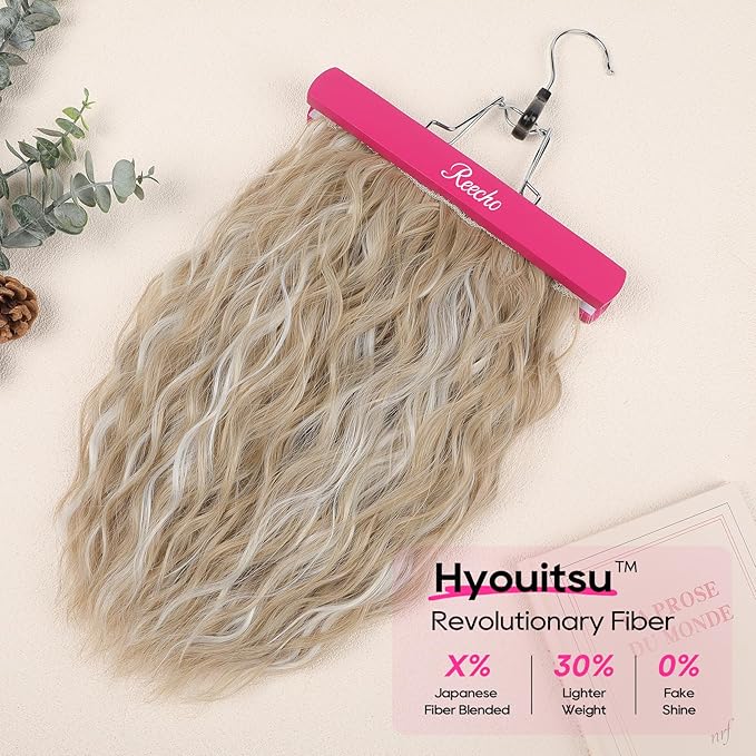 REECHO Clip in Hair Extensions, 4PCS Hair Extensions 14" Short Wavy Invisible Lace Weft Natural Soft Hairpieces for Women – Ash Blonde with Highlights