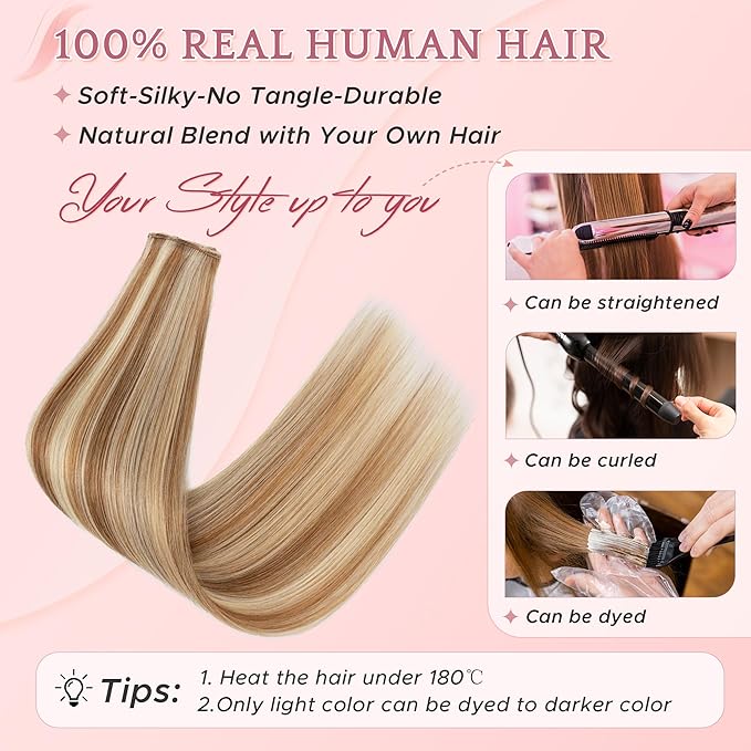 SEGO Single Clip In Hair Extensions Real Human Hair 6 Pcs Individual Clip Ins Highlight Remy Balayage Straight Soft Seamless Hairpieces for Women -14 Inch #6P613R Light Brown & Bleach Blonde