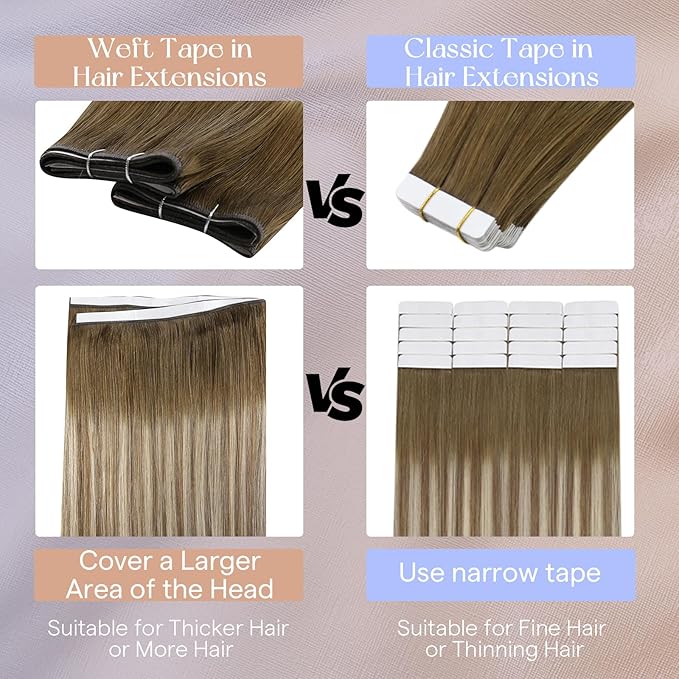 Full Shine Genius Weft Hair Extensions Human hair 18Inch Color 3 Dark Brown Ombre 8 Ash Brown And 22 Blonde Tape in Weft Hair Extensions 50G One Piece Long Weft Tape in Extensions for Daily Look