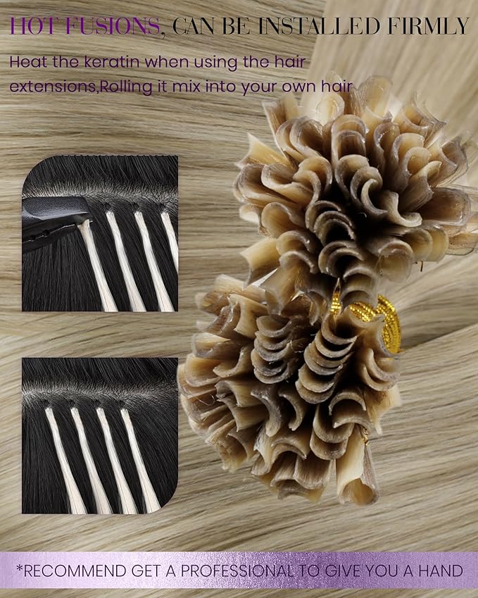 LaaVoo U Tip Hair Extensions Human Hair Blonde Ktip Human Hair Extensions Blonde Highlights K Tip Hair Extensions Real Human Hair Hot Fusion 50g/50s 16inch