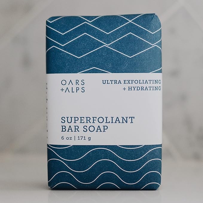 Oars + Alps Eucalyptus Superfoliant Exfoliating Bar Soap for Men, Deep Cleaning & Exfoliating Soap with Jojoba Beads, Made with Clean Ingredients, All Skin Types, Cruelty Free, 1pk, 6oz