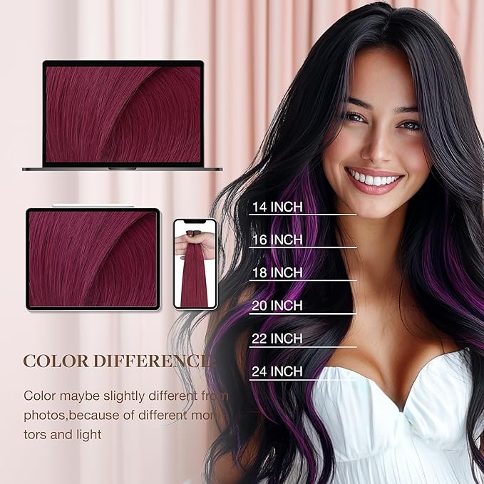 GOO GOO Colored I Tip Hair Extensions, Real Human Hair, 22inch 50g 50S, Cold Fusion, Invisible Remy, Burgundy Red