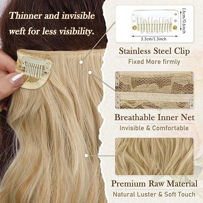 BARSDAR 12 Inch Wavy Golden Blonde Clip in Hair Extensions - 6PCs Short Wavy Golden Blonde Highlight Clip in Hair Extensions for Women - Full Head Thick Soft Synthetic Hairpieces Daily Party
