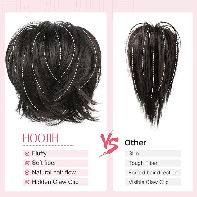 HOOJIH Messy Bun Hair Piece, Claw Clip in Straight Hair Bun 9 Inch Short Ponytail Extension with Bendable Metal Wire Hair Pieces for Women Fake Hair Bun DIY Styles - Wine Red