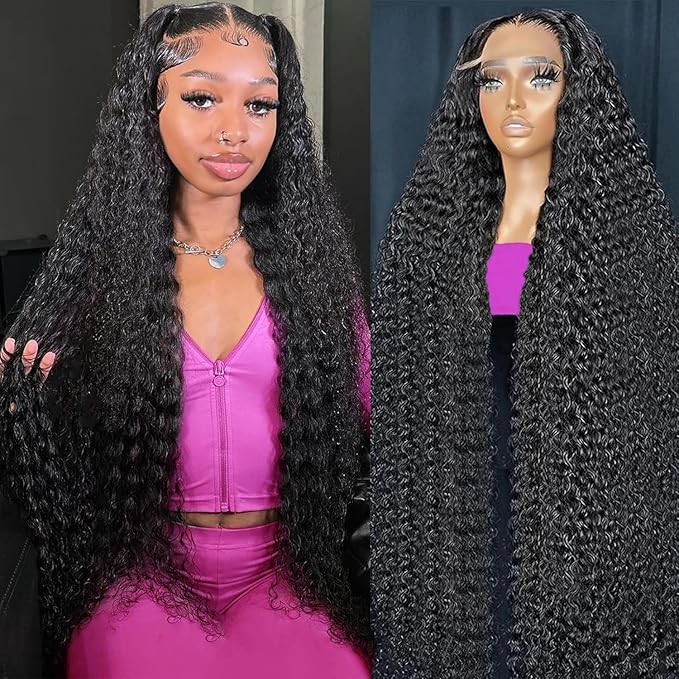 BVLBVL 34 inch Deep Wave Lace Front Wigs Human Hair 180 Density 13x6 HD Lace Frontal Wig Curly Wig Pre Plucked Wet and Wavy,Real Human Hair No Synthetic Blend No Tangle No Shedding Triple Lifespan 3X