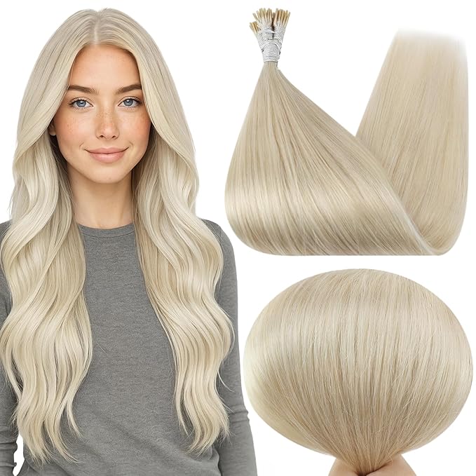 Full Shine I Tip Hair Extensions Human Hair Color 1000 Ice Blonde 16 Inch 40 Grams Itip Human Hair Extensions Prebonded Extensions Remy Hair for Women add Volume