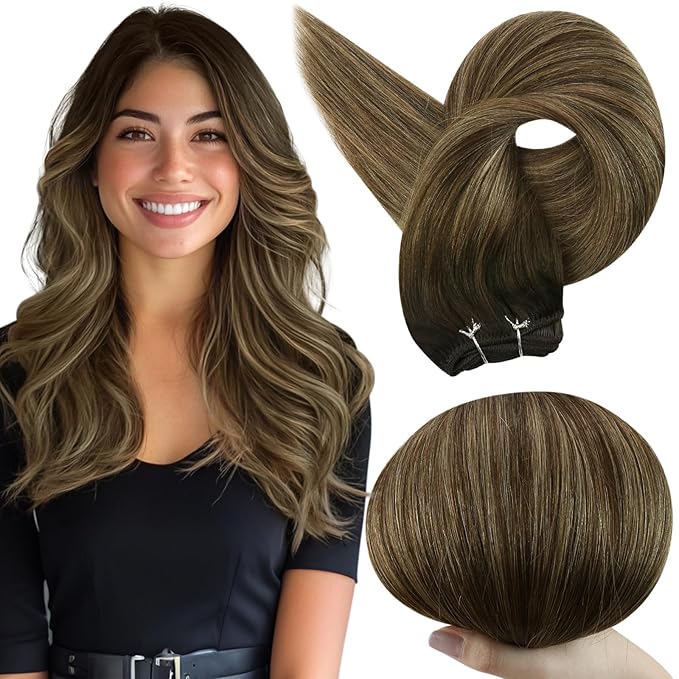 Full Shine 20 Inch Hair Extensions Weft Hair Extensions Human Hair Color Mocha Brown To Honey Blonde Mix Brown Striaght Hair Weft Sew In Extensions Remy hair 105G