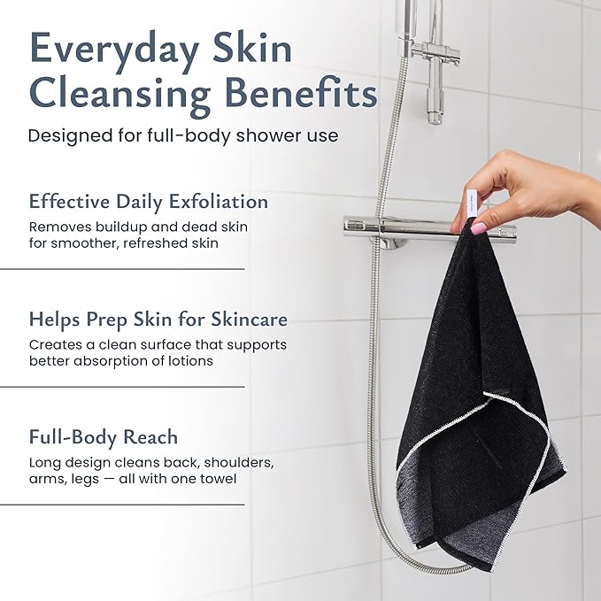 Korean Body Scrubber, exfoliating washcloth, Back Scrubber for Shower, exfoliating Body Scrub Towel, 100% Nylon, Quick Dry, Tightly Woven, 39.3x11in, Made in Korea (White)