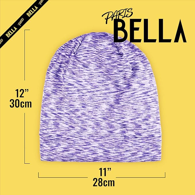 Satin Lined Sleep Cap Bonnet for Curly Hair and Braids, Stay On All Night Hair Wrap with Adjustable Strap for Women and Men, Black and Purple, Pack of 2