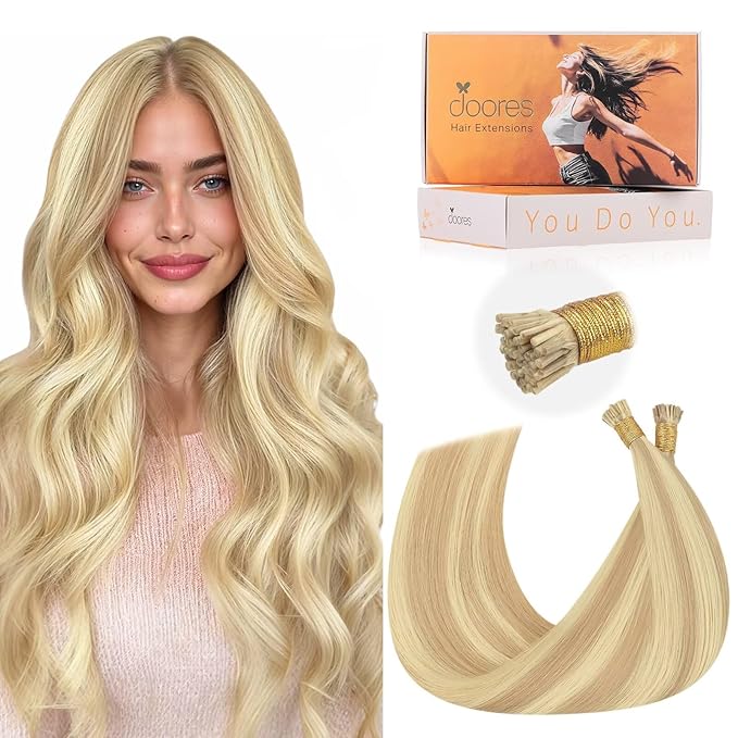 Doores I Tip Extensions, Drity Blonde Highlight Golden Blonde 16 Inch 100g/200s, Natural Hair Extensions, Itip Hair Extensions