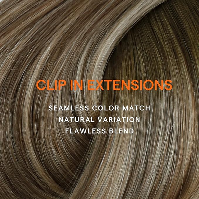 Full Shine Hair Extensions Real Human Hair Clip ins Ombre Clip in Hair Extensions Straight Brown Balayage Ash Brown Mix Blonde Hair for Women 14 Inch 7 Pcs 120 G