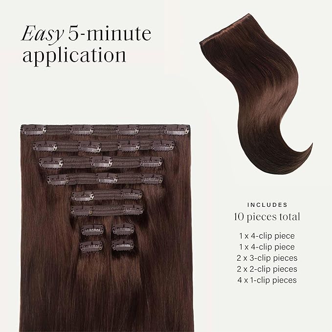 Luxy 100% Remy Human Hair, Classic 160g Clip-In Hair Extensions - 10 Wefts Multi-Dimensional Color for Natural Blending, Adds Volume & Length, Easy Apply & Remove 16" Chocolate Brown Classic