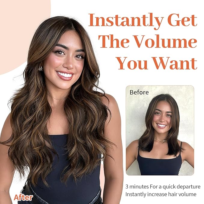 Kookastyle Clip in Hair Extensions, Natural Long Layered Soft Invisible Synthetic Curly Hairpieces for Women,4 pcs(20 Inch,Balayage Chocolate Brown to Caramel Blonde)