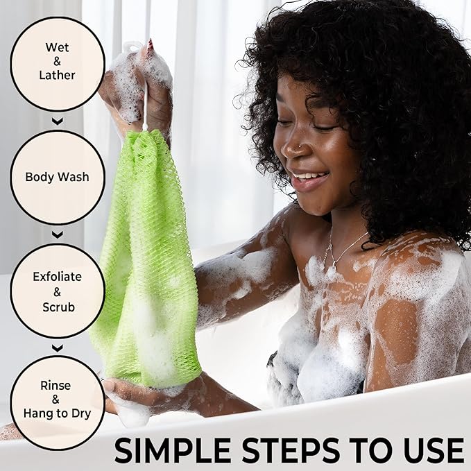 African Net Sponge Authentic - Back Scrub Exfoliating Net Sponge with Knots - 2 Pieces African Bath Sponges for Body Scrubber Exfoliator - Back Washer for Shower Accessories