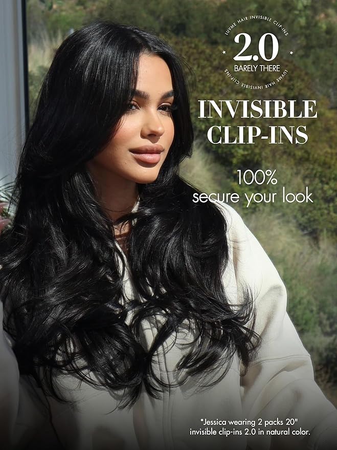 LUVME Invisible Clip in Hair Extensions Body Wave Real Human Hair, Remy Hair Clip ins for Women, Natural Human Hair, 14 inch 110g 6Pcs, Natural Black
