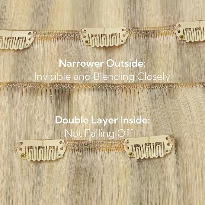 HOTBANANA Clip in Hair Extensions Real Human Hair, 150g 9pcs 22 inch Ash Blonde to Golden and Platinum Blonde Straight Remy Clip in Extensions Full Head for Women