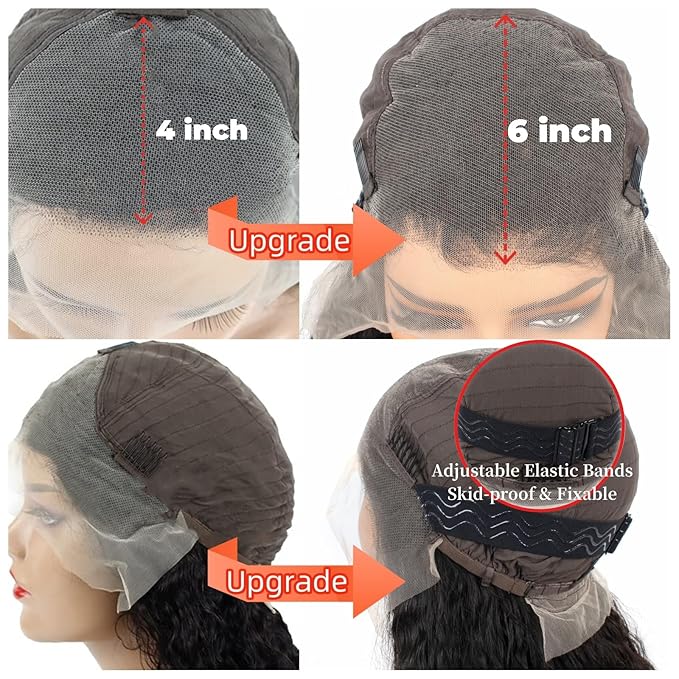 13x6 HD Transparent Lace Front Wigs Human hair Pre Plucked 200% Density Brazilian Water Wave Frontal Wigs Human Hair with Baby Hair Natural Hairline Natural Black Color 28 Inch