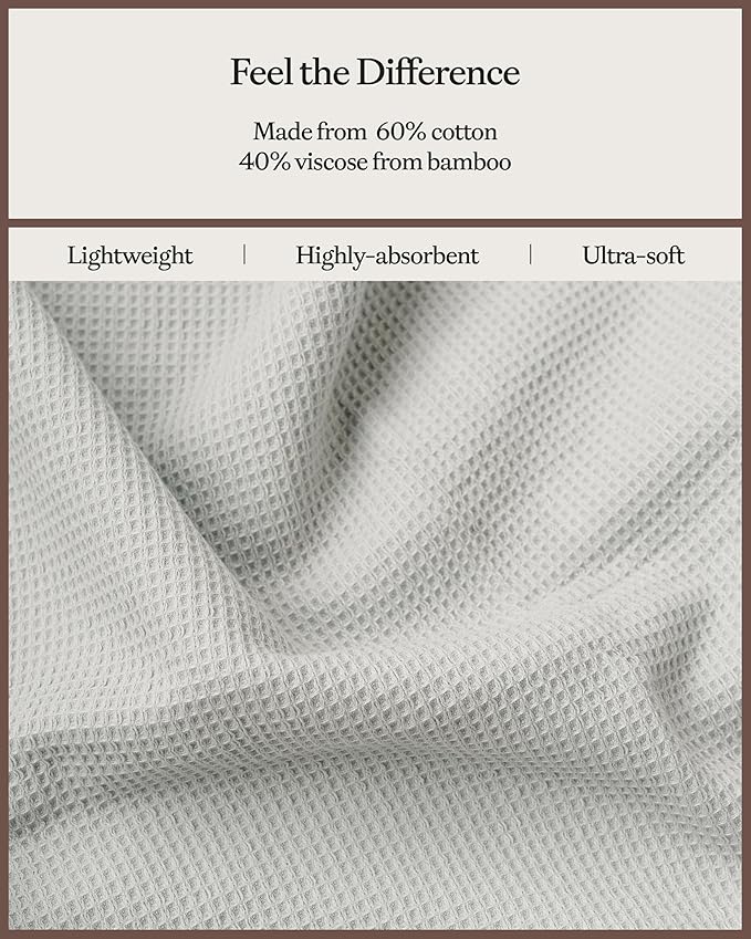 Cozy Earth Waffle Bath Sheets - 60% Cotton 40% Viscose from Bamboo Bath Sheets 40 x 65 Inches - Soft & Absorbent Terry, Reversible Mini Textured Waffle & Weave Pattern - 2 Pack