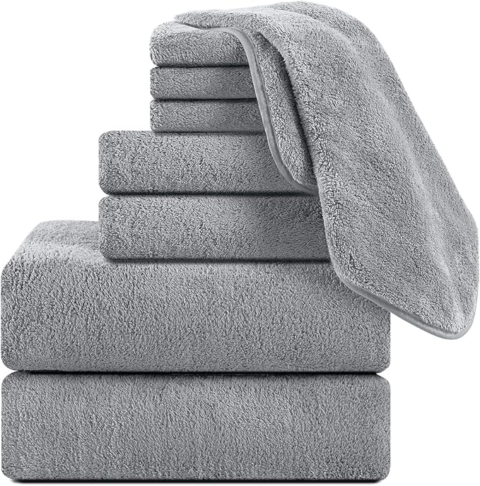 8 Pcs Bath Towels Set Light Gray,2 Oversized Bath Sheets 35x70 Inch/2 Hand Towels/4 Washcloths Bathroom Towels Quick Dry Towel Ultra Absorbent Soft Microfiber Shower Towels for Bathroom Hotel