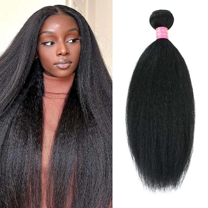 Kinky Straight Bundles 24 Inch Yaki Straight Human Hair Bundles 100% Unprocessed Brazilian Virgin Hair 1 Bundles Weave Yaki Straight Bundles For Black Women