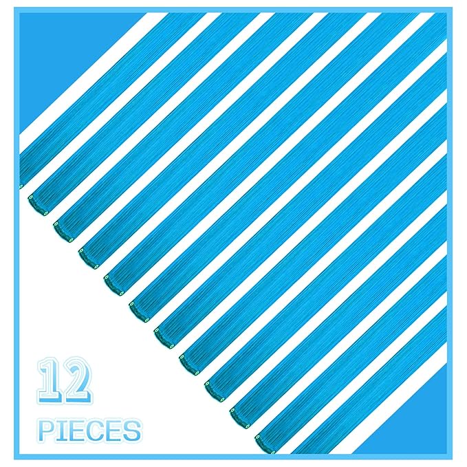 12 PCS Blue Hair Extensions Clip in, 22" Colored Highlights, Synthetic Straight Hair Piece DIY Accessories for Daily Party (LightBlue)