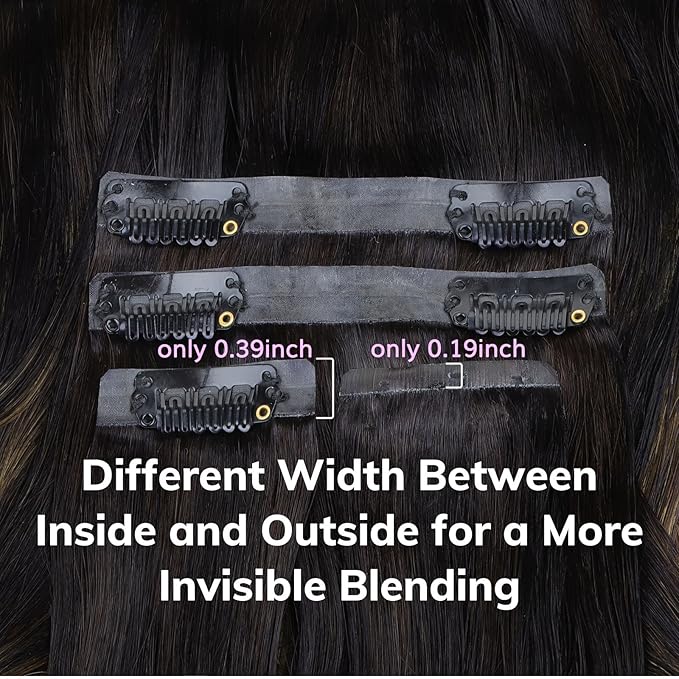 IDN BEAUTY Seamless Clip In Hair Extensions Human Hair, Body Wave 24 Inch 110g 7pcs, 1B/6/1B Balayage Natural Black to Chestnut Brown Remy Hair Seamless Clip Ins For Black Women PU Invisible Edge