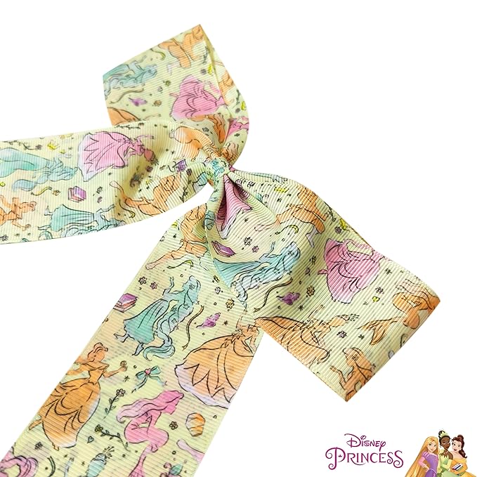 LUV HER Disney Princesses Hair Bows For Girls - One Large Printed Hair Bow Featuring your Disney Favorite Characters - Alligator Clip - Large Bows for Daily Styling or Special Occasions, Ages 3+