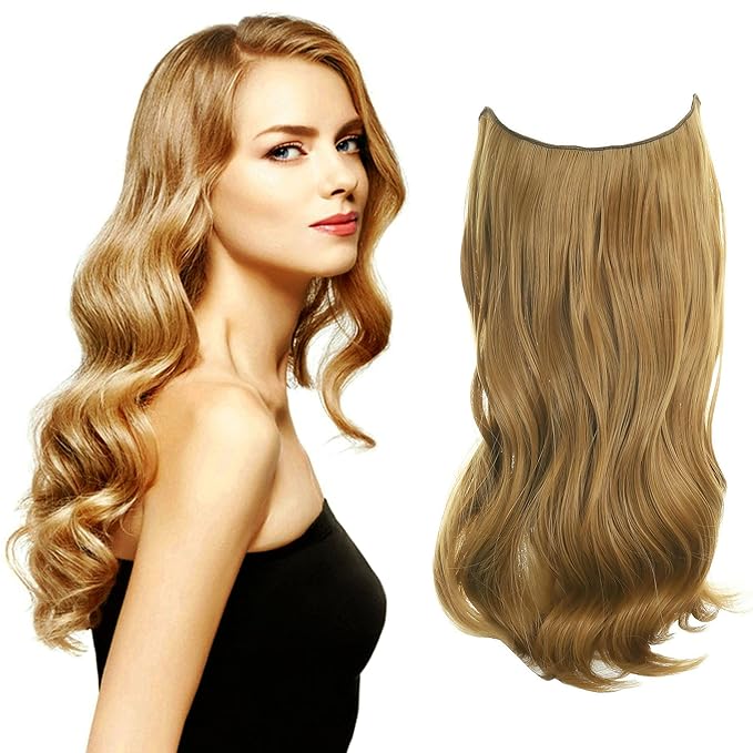 Invisible Wire Hair Extensions Transparent Wire Adjustable Size 4 Secure Clips Long Wavy Curly Secret Hairpiece 18 Inch for Women
