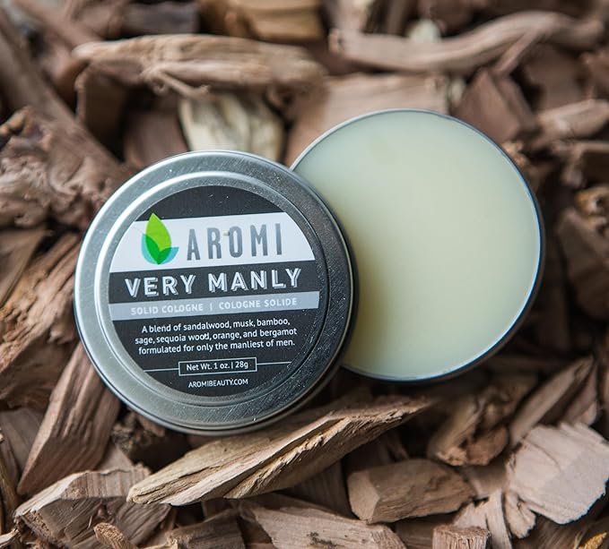 Aromi Solid Cologne for Men | Sandalwood, Musk, Woodsy Fragrance, Travel, Alcohol-Free, Wax-Based Scent, Vegan, Men's Gift, Stocking Stuffer (Very Manly)